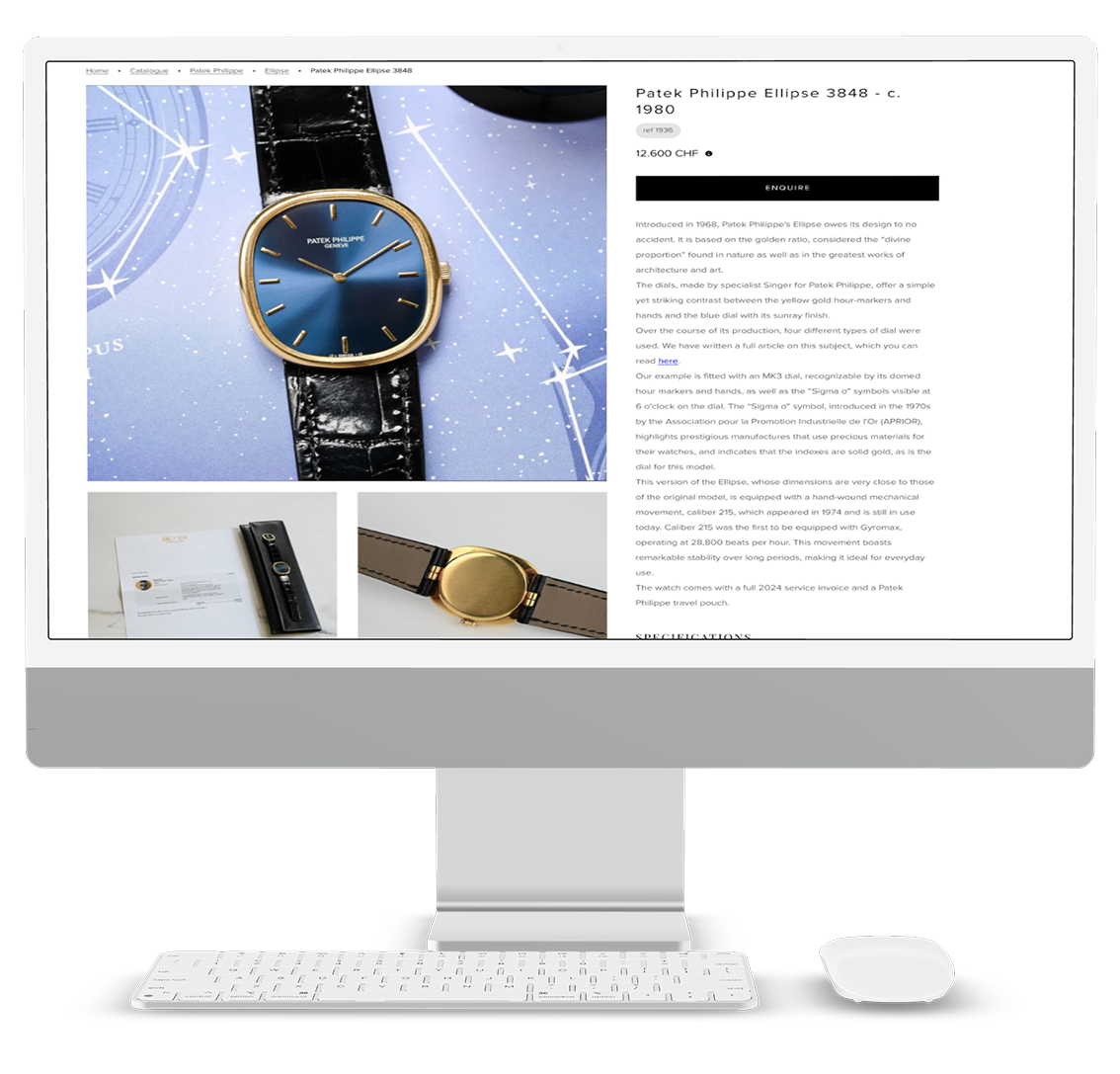 Page d'une montre avant le redesign