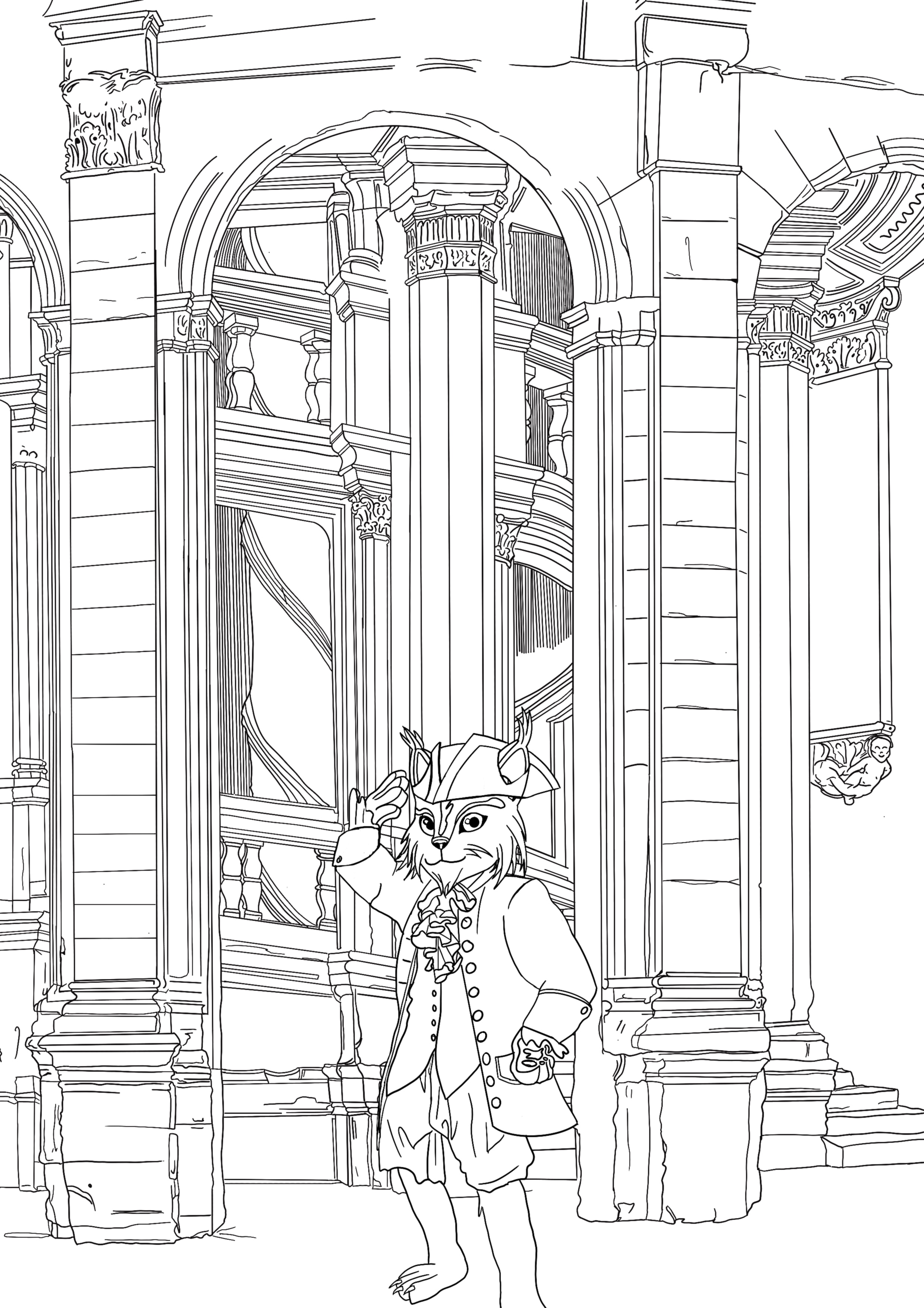 Mascotte en entier en noir et blanc